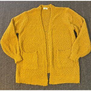 Zenana Womens Size 3X Mustard Yellow Open Front Textured Cardigan Popcorn Duster